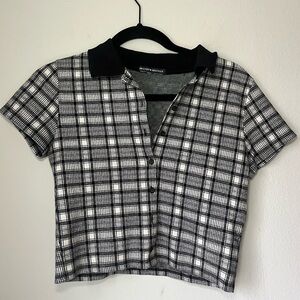 Brandy Melville Monochrome Plaid Cropped Polo